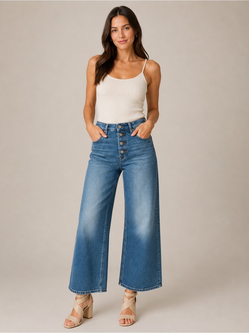 BLANKNYC The Chrystie High Rise Crop Wide Leg Jeans Wall Street Medium Wash 27